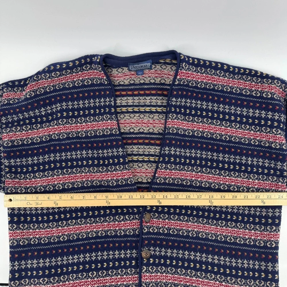 Lands End Cardigan Mens L Blue Lambswool Fair Isle Vintage Grandpacore Nordic